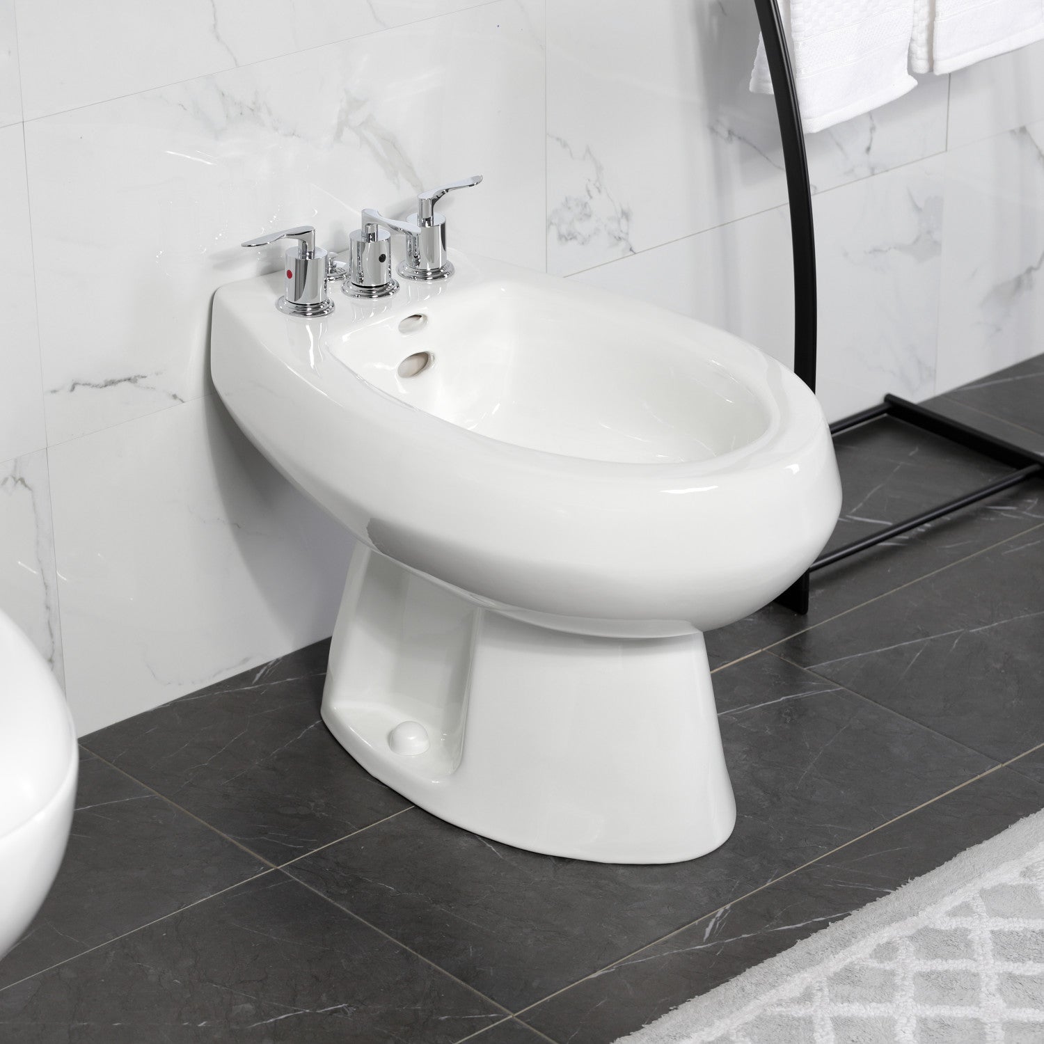 Kingston Tulare KB6321SVL - Serena Three-Handle Deck Mount Vertical Spray Bidet Faucet with Brass Pop-Up, Polished Chrome — thumbnail 3